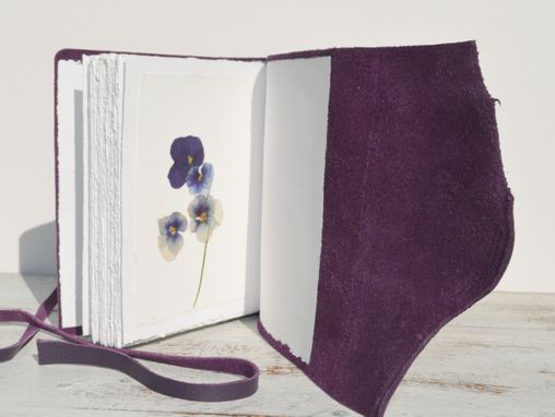 Custom Made Handmade Leather Bound Pressed Flower Journal Purple Travel Diary Art Notebook