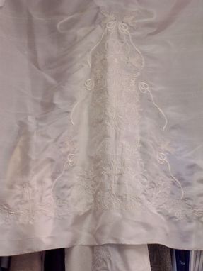 Custom Made White Silk Christening Gown With Lace And Embroidery
