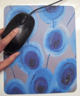 Custom Made Mousepad Peacock Artwork Mouse Pad With Original Art- Blue Silver Grey By Devikasart