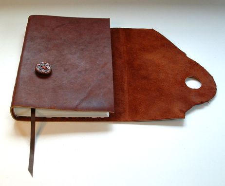 Custom Made Coffee Journal, Leather, With Original Ceramic Coffee-Bean Button Closure, With Embossing Option.