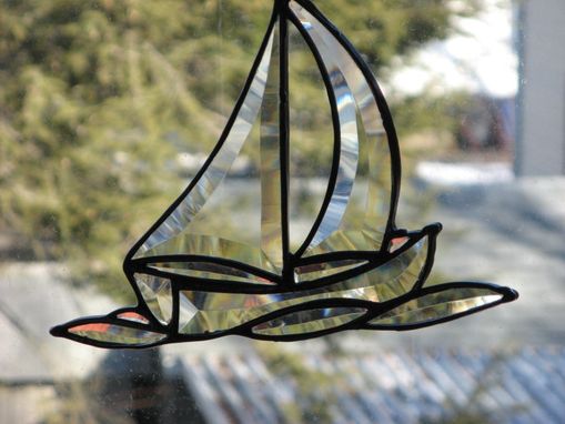 Custom Made Stained Glass Beveled Sailboat On Waves