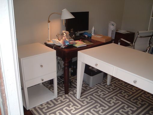 Custom Made White Lacquered Desk And Cabinet Set