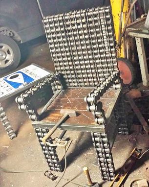 Custom Made Upcycled Custom Made Welded Industrial Chair Metal Chain Art