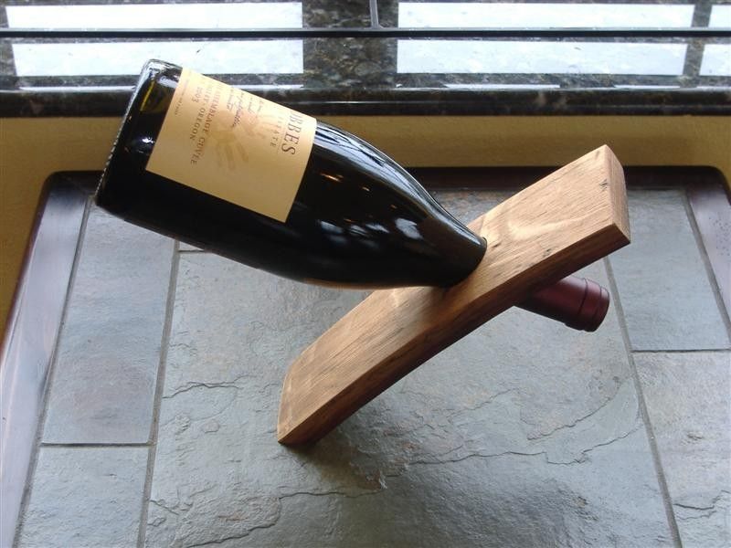 Hand Made Wine Barrel Stave Balancing Bottle Holder by Sandman