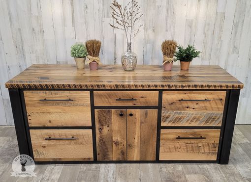 Custom Made Reclaimed Barnwood Office Credenza, Office Printer Stand, File Cabinet