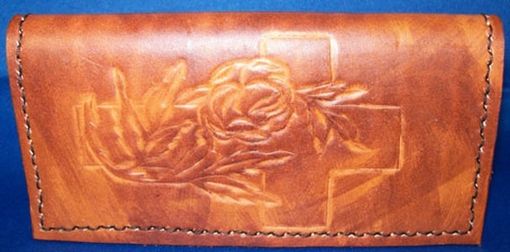 Custom Made Custom Leather Checkbook Cover With Cross And Rose Design In Weathered Color