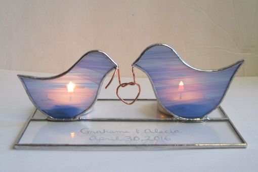 Custom Made Love Birds Tying The Knot- Stained Glass Cake Top/ Candle Holder- Lead Free