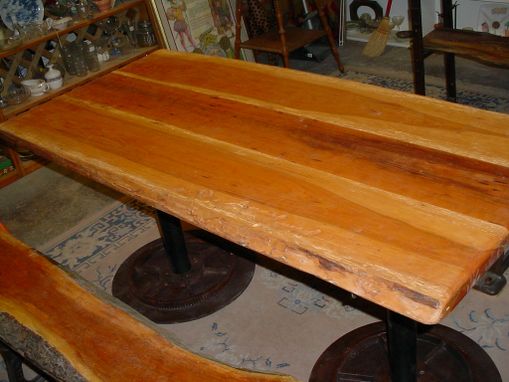 Custom Made Cherry Table And 2 Benches, Sap Wood Live Edges W/Bark