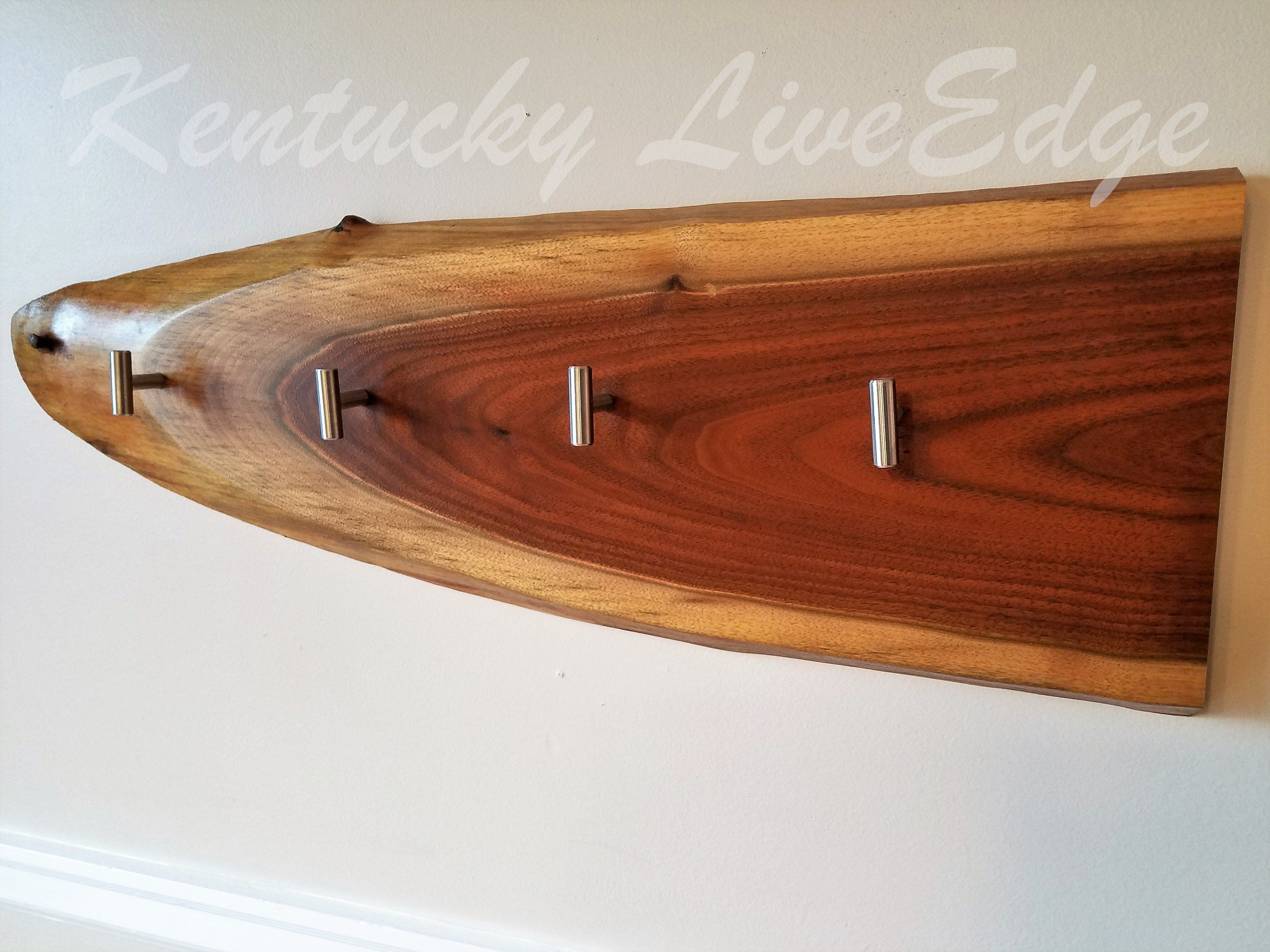 Hand Made Natural Wood Coat Rack Live Edges Walnut Slab Hat Rack