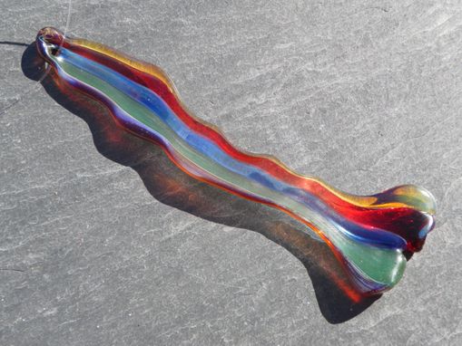 Custom Made Free Form Hand-Blown Glass Suncatcher In Rainbow Colors
