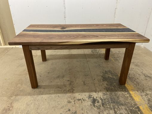 Custom Made Single River Epoxy Dining Table With Wooden Legs 30" X 60"