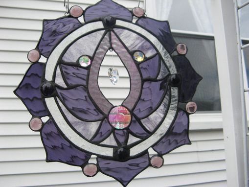 Custom Made Stained Glass Lotus Flower Panel In Purple