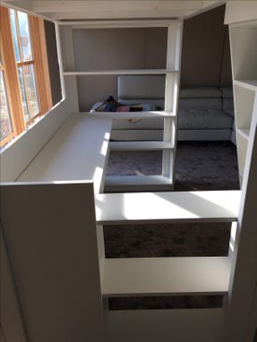Custom Made Kids Loaded Loft Bed With Desk, Bookcases, Drawer & Corkboard