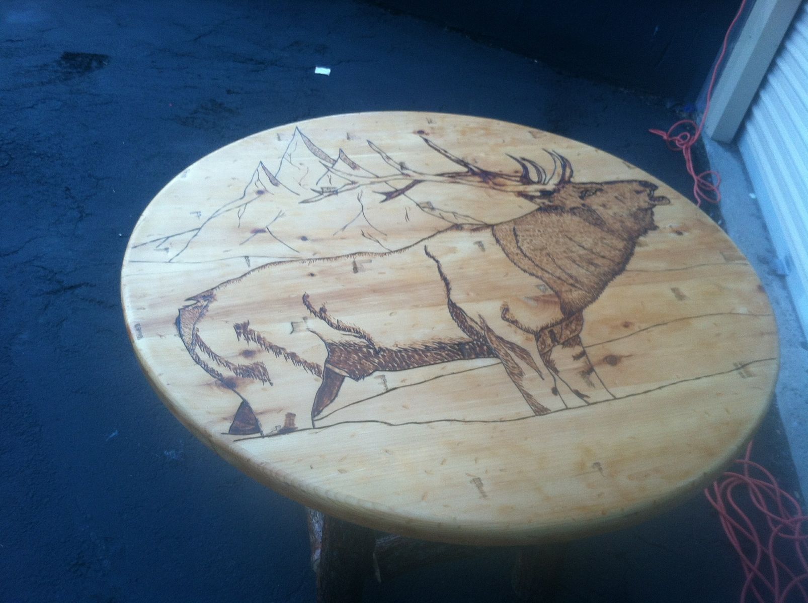Hand Made WoodBurning. Reclaimed Dining Table by Custom Glass Etching