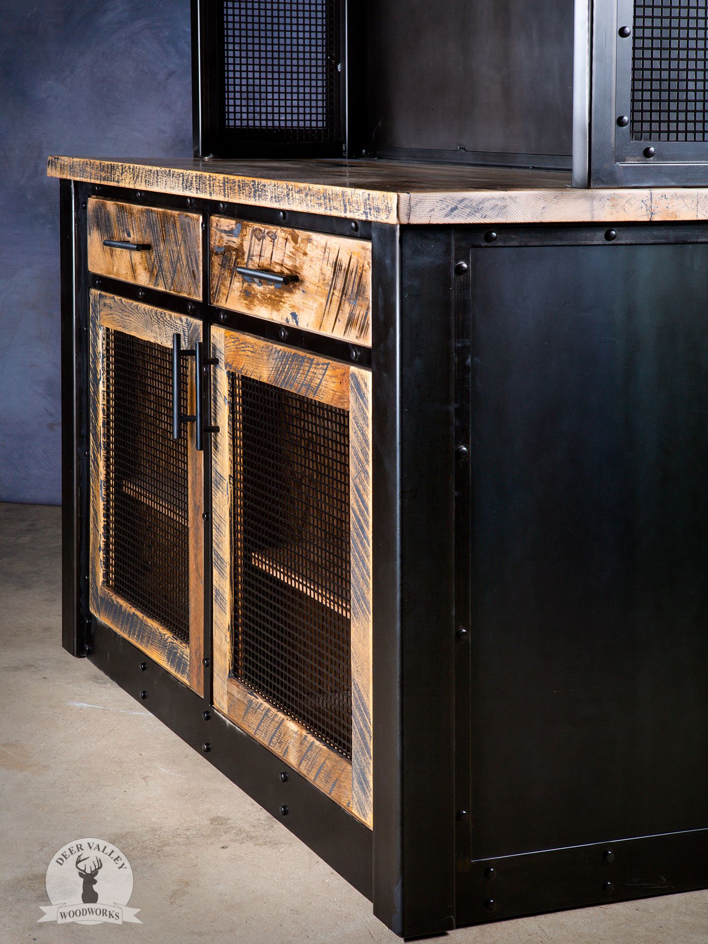 Buy Handmade Barnwood Hutch, Industrial Credenza Hutch, Wood And Metal