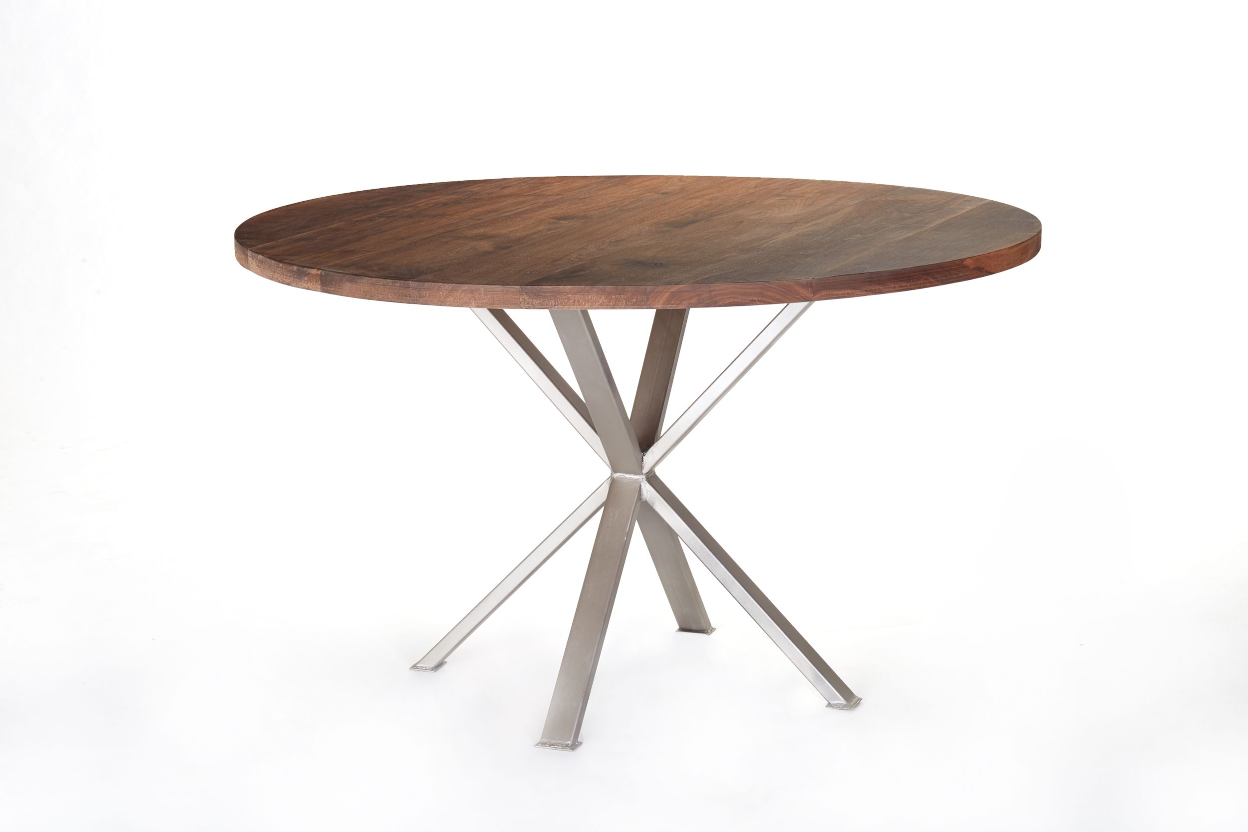 Custom Made Modern Industrial Round Dining Table, Solid Walnut, Crossed X Steel Base by The ...
