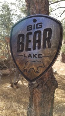 Custom Made Big Bear Lake Wood Carved Sign