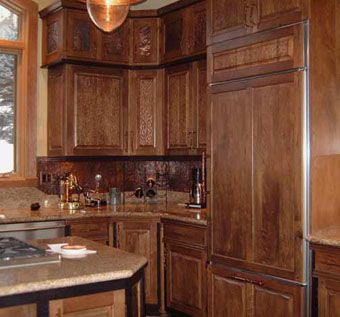 Handmade Custom Cherry Kitchen Cabinets With Copper Backsplash By