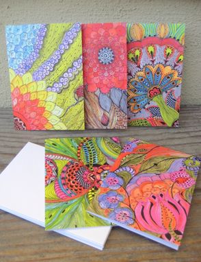 Custom Made Notecards Bright Colors-Set Of 5 Cards With Artwork Envelopes Included Blank Inside