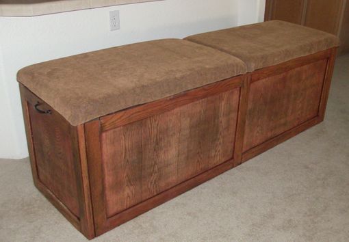 Custom Made Oak Bench With Cushions And Storage
