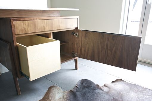 Custom Made Mid Century Inspired Walnut And Marble Desk And Home Office