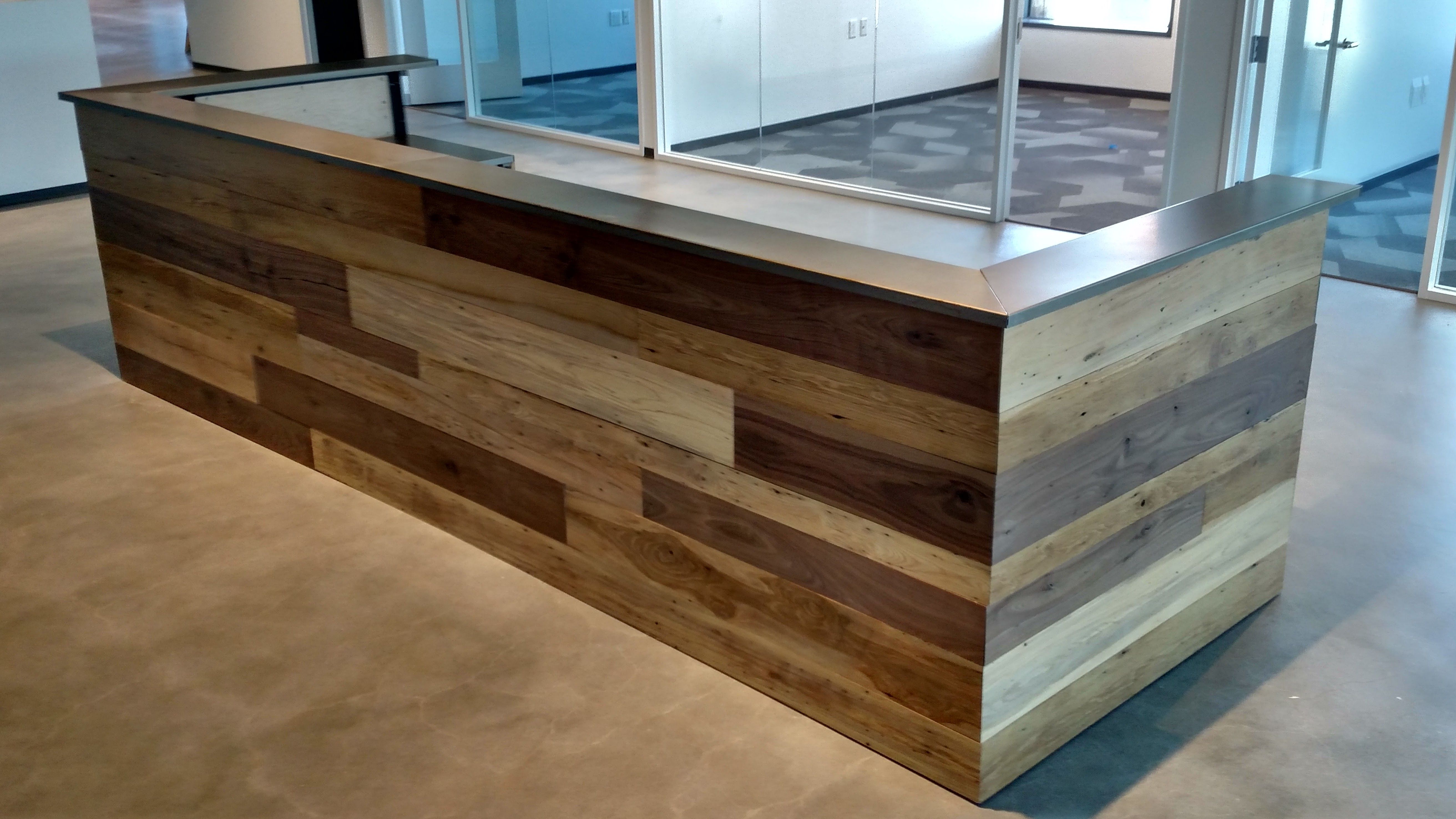 Hand Made Contemporary Reclaimed Wood And Steel Reception Desk By