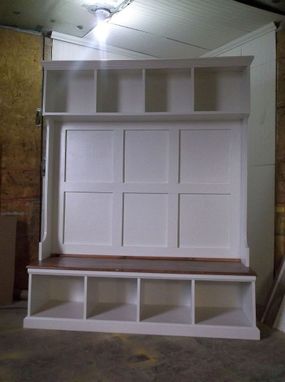 Custom Made Contemporary Hall Tree Bench With Cubbies And Crown Moulding