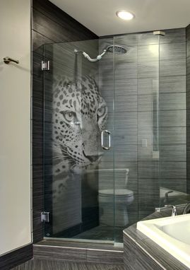 Custom Made Etched Glass Shower Door With 'Panther' 3d Laser Design