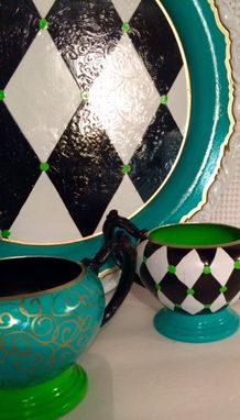 Custom Made Painted Tea Set // Painted Silver Tea Set // Whimsical Painted Tea Set