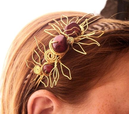 Custom Made Handmade Sculpted Wirework Headband In Brass And Stone