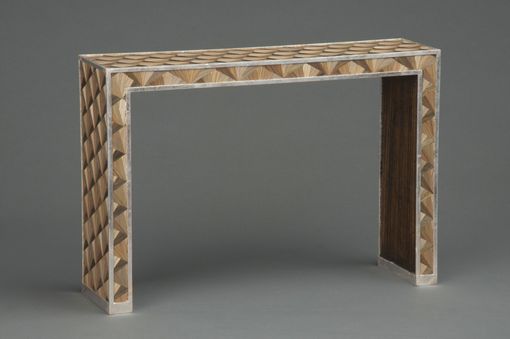 Custom Made Bronze Straw Marquetry Fan Console In The Style Of Jean Michel Frank