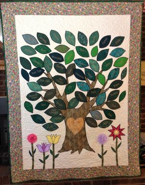 Custom Made Custom Family Tree Heritage Heirloom Appliqued And Embroidered Quilt With 3d Flowers