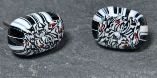 Custom Made Glass Earrings Stud Post Black And White Murrini Glass