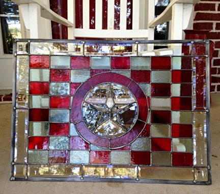 Custom Made Stained Glass Panel Beveled Star On Checkerboard Background