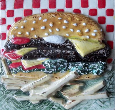 Custom Made Cheeseburger And Fries Relief Tile Hand Carved