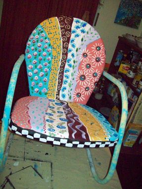 Custom Made Metal Handpainted Multi-Colored Yard/Patio Chair
