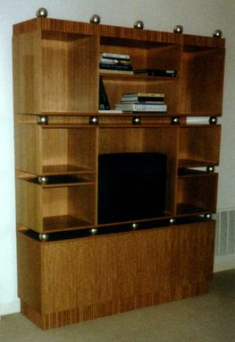 Custom Made Tv Entertainment Cabinet In White Oak With Silver Leaf Gilded Balls