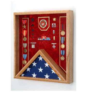 Custom Made Fireman Flag And Medal Display Case- Shadow Box