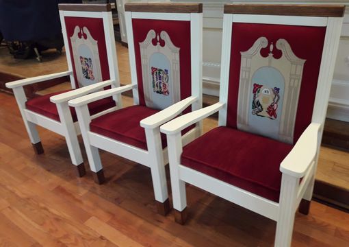 Custom Made Altar Chairs With Needlepoint And Cushions