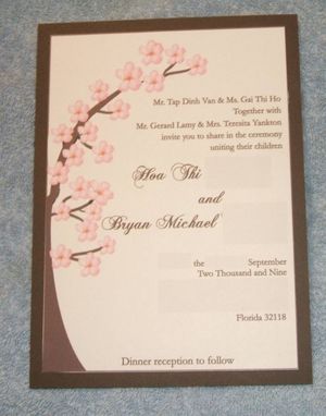 Custom Made Cherry Blossom Matted Wedding Invitation Suite With Ribbon Trim- 100 Invitations