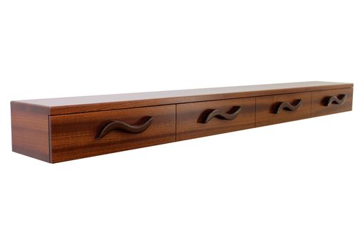 Custom Made 4 Drawer Floating Shelf | Solid Wood | Hand Carved Drawer Pulls