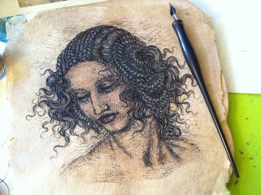 Custom Made Ink Portrait On Handmade Paper