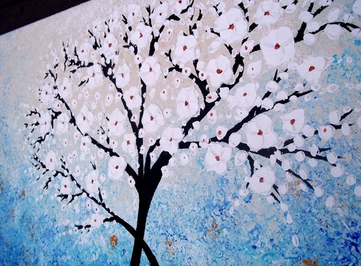 White Leaves Tree: Acrylic Painting with Palette Knife