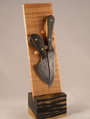 Custom Made "Tools Of Orion" Mini Hunting Knife Set Damascus Steel, Black And White Ebony And Curly Maple.