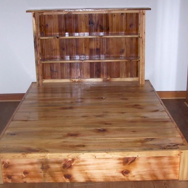 Custom Reclaimed Rustic Pine Platform Bed With Shelf Headboard Custom Reclaimed Rustic Pine Platform Bed With Shelf Headboard And 4 Drawers Made To Order From The Strong Oaks Wood Custommade