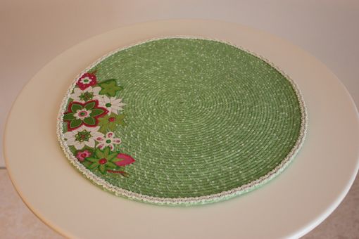 Custom Made Center Piece - Table Topper - Fabric Art - Fabric Wrapped Clothesline. Lace Edging