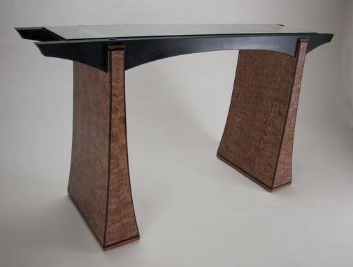 Custom Made Glass Top Hall Table With Veneered Base