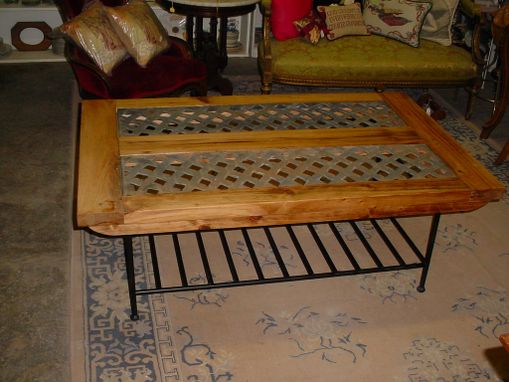 Custom Made Industrial Vent Grate Cypress Coffee Table On Metal Base