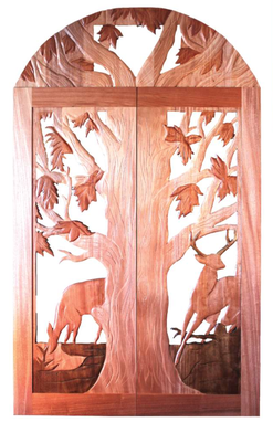 Custom Made Hand Carved Mahogany Doors W/ Tempered Glass