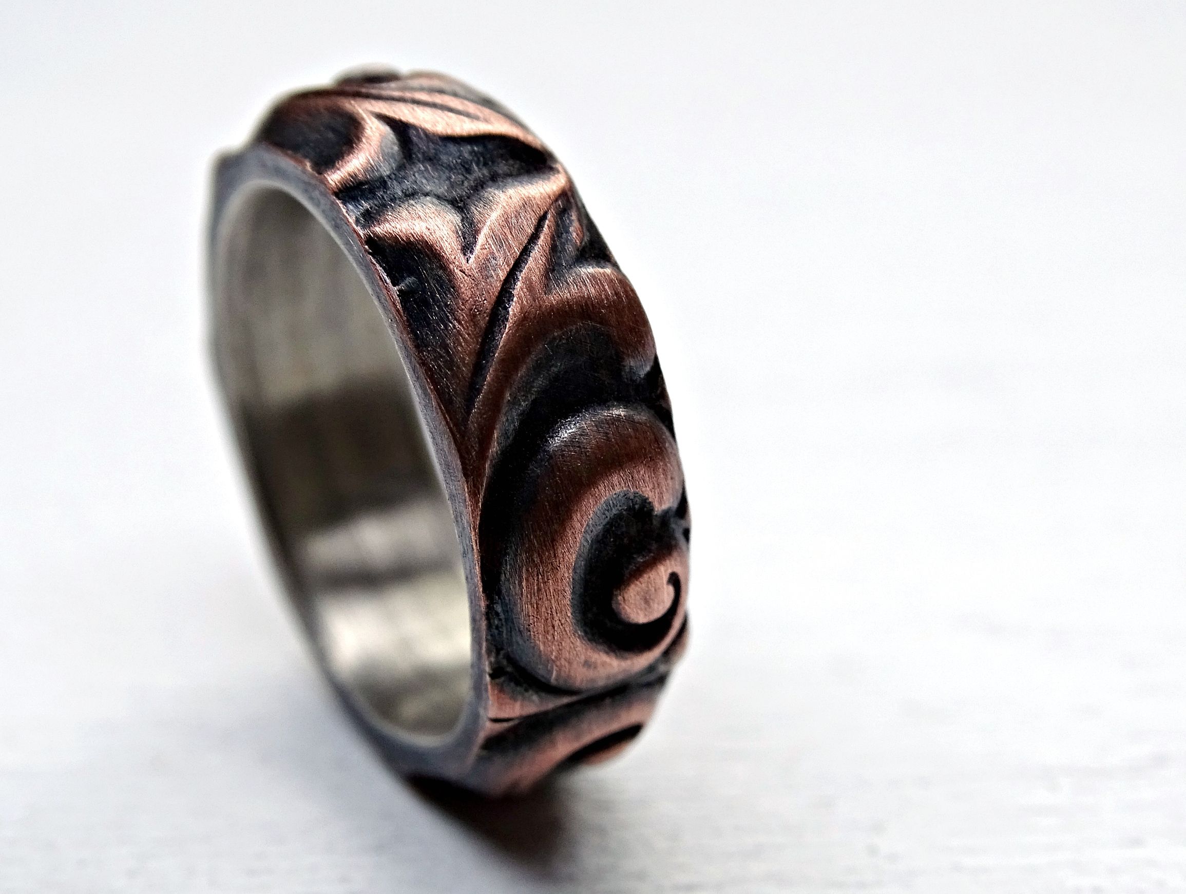A Hand Made Viking Wedding Ring Copper Leaf Mens Proposal Custom Made Viking Wedding Ring Copper Leaf Mens Proposal Alternative Band Two